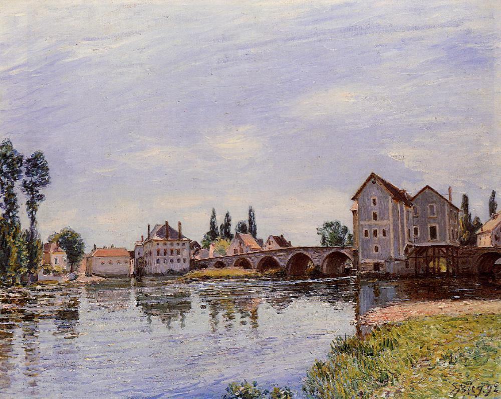 O Loing Fluindo Sob a Ponte Moret (Alfred Sisley) - Reprodução com Qualidade Museu