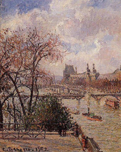 O Louvre, Tempo Cinzento, Tarde (Camille Pissarro) - Reprodução com Qualidade Museu