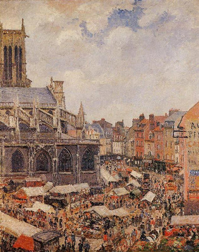 O mercado ao redor da Igreja de Saint-Jacques, Dieppe (Camille Pissarro) - Reprodução com Qualidade Museu