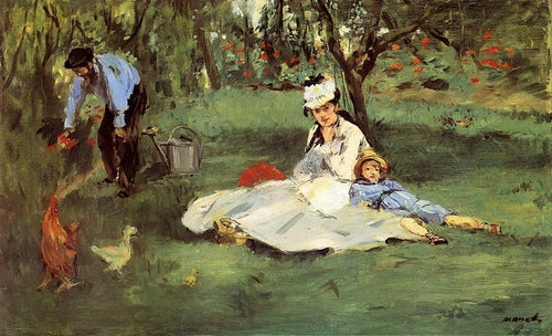 A família Monet em seu jardim em Argenteuil (Edouard Manet) - Reprodução com Qualidade Museu