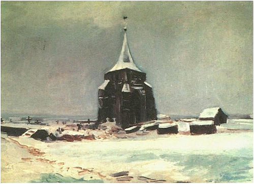 A velha torre do cemitério em Nuenen na neve (Vincent Van Gogh) - Reprodução com Qualidade Museu