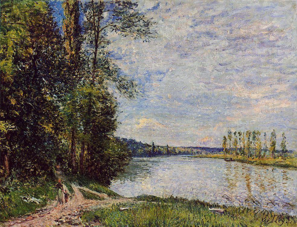 O caminho de Veneux a Thomery ao longo da água, à noite (Alfred Sisley) - Reprodução com Qualidade Museu