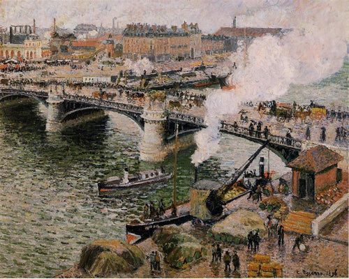 Pont Boieldieu em Rouen, clima chuvoso (Camille Pissarro) - Reprodução com Qualidade Museu