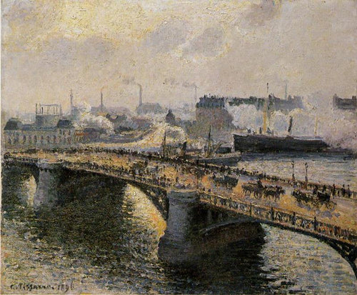The Pont Boieldieu, Rouen, Sunset, Misty Weather (Camille Pissarro) - Reprodução com Qualidade Museu