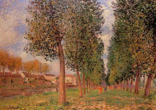 The Poplar Avenue em Moret, dia nublado, manhã (Alfred Sisley) - Reprodução com Qualidade Museu