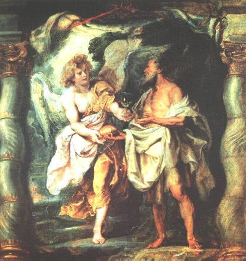 O Profeta Elias recebendo pão e água de um anjo (Peter Paul Rubens) - Reprodução com Qualidade Museu