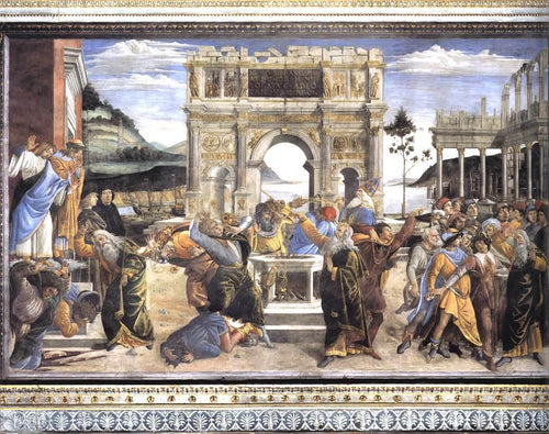 A punição de Corá e o apedrejamento de Moisés e Aarão (Sandro Botticelli) - Reprodução com Qualidade Museu