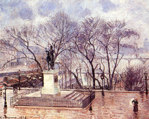 O terraço elevado do Pont Neuf, Place Henri IV, chuva da tarde (Camille Pissarro) - Reprodução com Qualidade Museu