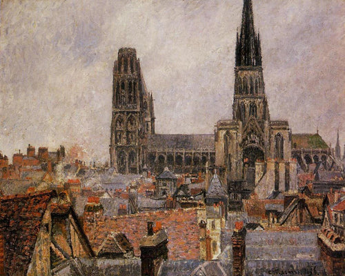 Os telhados da velha Rouen, clima cinzento (Camille Pissarro) - Reprodução com Qualidade Museu