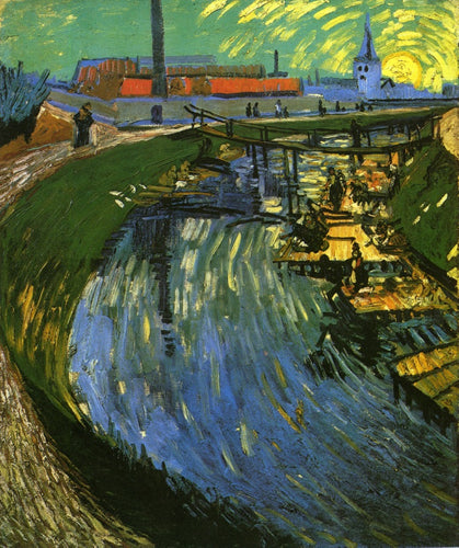 Canal Roubine Du Roi com lavadeiras (Vincent Van Gogh) - Reprodução com Qualidade Museu