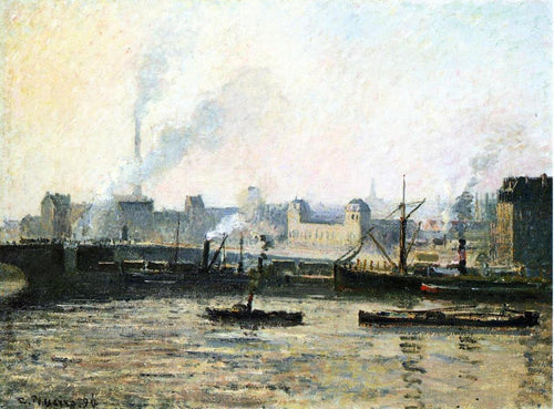 Ponte Saint Sever em Rouen, nevoeiro (Camille Pissarro) - Reprodução com Qualidade Museu
