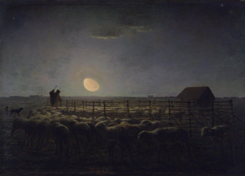 The Sheepfold, Moonlight (Jean-François Millet) - Reprodução com Qualidade Museu