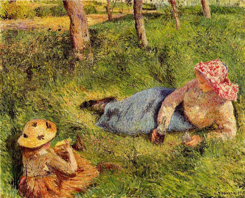 O lanche, a criança e o jovem camponês em repouso (Camille Pissarro) - Reprodução com Qualidade Museu