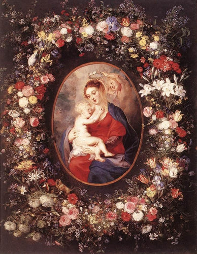 A Virgem e o Menino em uma Guirlanda de Flores (Peter Paul Rubens) - Reprodução com Qualidade Museu