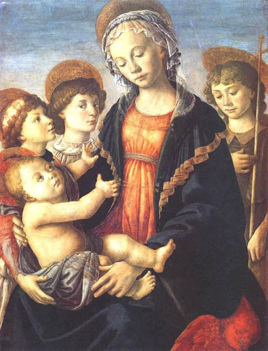 A Virgem e o Menino com dois anjos e o jovem São João Batista (Sandro Botticelli) - Reprodução com Qualidade Museu