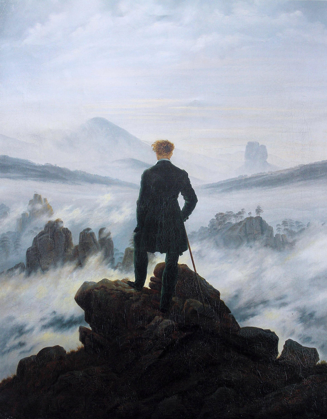 The Wanderer Acima do Mar de Nevoeiro (Caspar David Friedrich) - Reprodução com Qualidade Museu