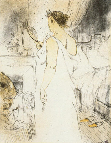 Eles mulher olhando para um espelho de mão (Henri de Toulouse-Lautrec) - Reprodução com Qualidade Museu