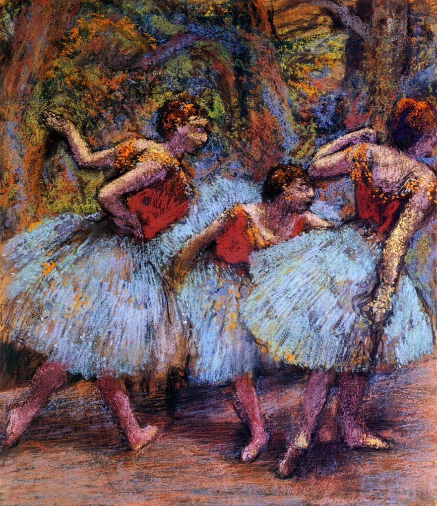 Três dançarinas, saias azuis, blusas vermelhas (Edgar Degas) - Reprodução com Qualidade Museu