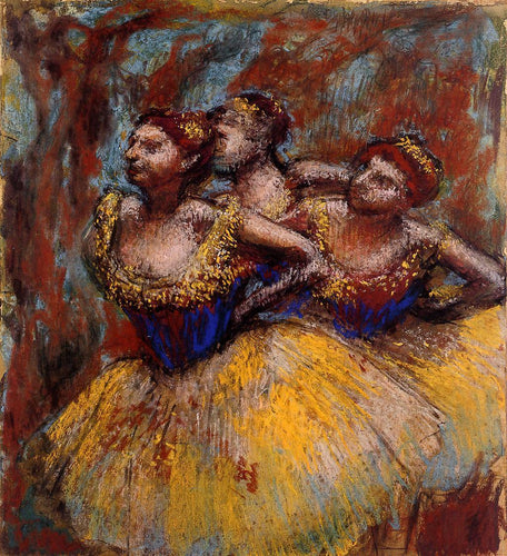 Três dançarinas, saias amarelas, blusas azuis (Edgar Degas) - Reprodução com Qualidade Museu
