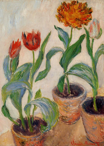 Três potes de tulipas (Claude Monet) - Reprodução com Qualidade Museu