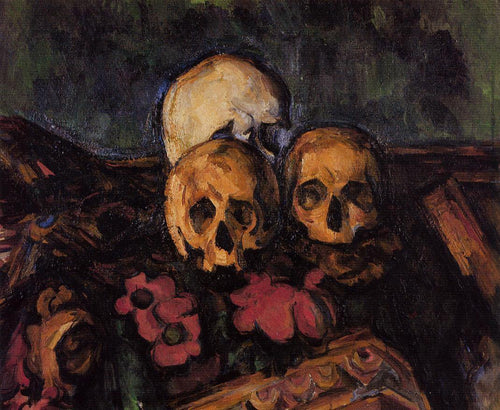Três crânios em um tapete estampado (Paul Cézanne) - Reprodução com Qualidade Museu