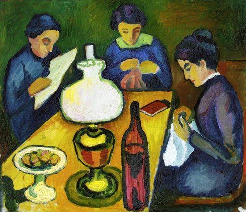 Três mulheres na mesa perto do abajur - Replicarte