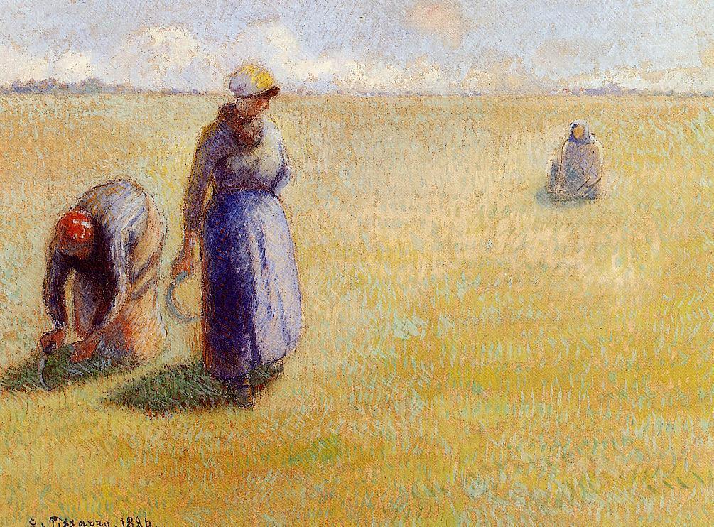 Três Mulheres Cortando Grama (Camille Pissarro) - Reprodução com Qualidade Museu