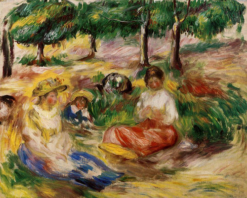 Três meninas sentadas na grama (Pierre-Auguste Renoir) - Reprodução com Qualidade Museu