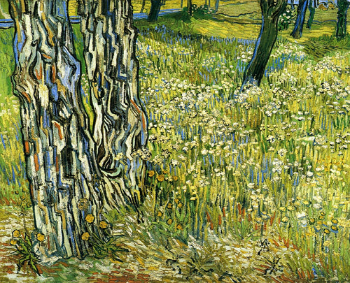 Troncos de árvore na grama (Vincent Van Gogh) - Reprodução com Qualidade Museu