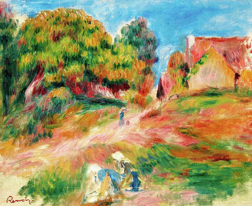 Árvores, casa, estrada e paisagem (Pierre-Auguste Renoir) - Reprodução com Qualidade Museu