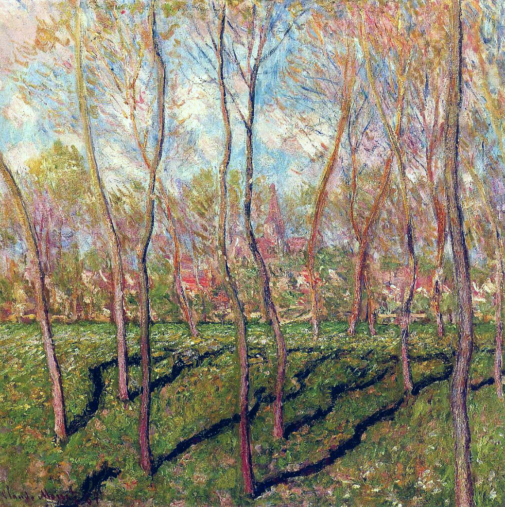 Árvores na vista de inverno de Bennecourt (Claude Monet) - Reprodução com Qualidade Museu