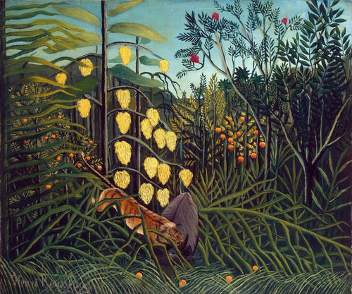 Floresta tropical lutando contra tigre e búfalo (Henri Rousseau) - Reprodução com Qualidade Museu