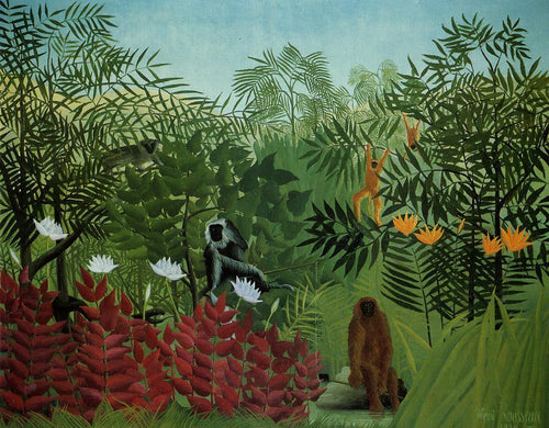 Floresta Tropical Com Macacos E Cobra (Henri Rousseau) - Reprodução com Qualidade Museu