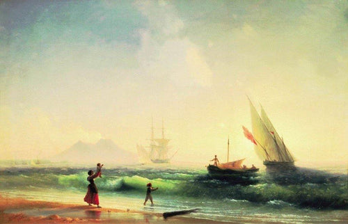 Encontro De Pescadores Na Costa Da Baía De Nápoles (Ivan Aivazovsky) - Reprodução com Qualidade Museu
