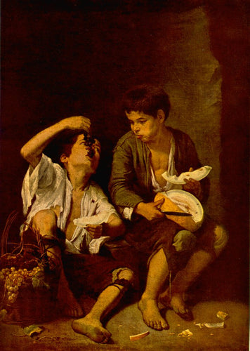 Duas crianças comendo um melão e uvas (Bartolome Esteban Murillo) - Reprodução com Qualidade Museu