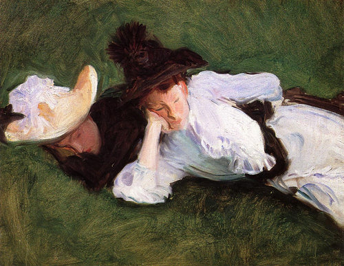 Duas meninas deitadas na grama (John Singer Sargent) - Reprodução com Qualidade Museu