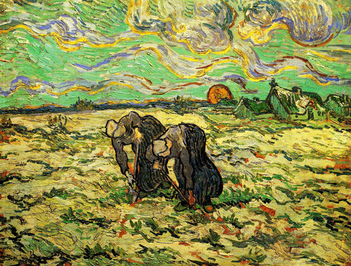 Duas camponesas cavando no campo com neve (Vincent Van Gogh) - Reprodução com Qualidade Museu
