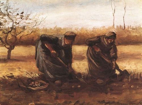 Duas camponesas cavando batatas (Vincent Van Gogh) - Reprodução com Qualidade Museu
