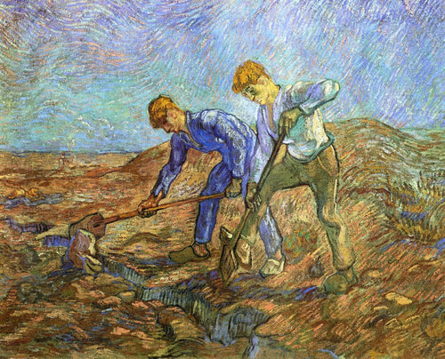 Escavação de dois camponeses (Vincent Van Gogh) - Reprodução com Qualidade Museu