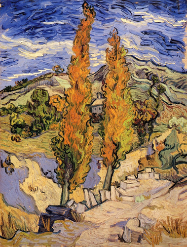 Dois choupos em uma colina (Vincent Van Gogh) - Reprodução com Qualidade Museu