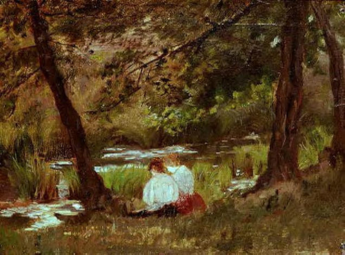 Duas mulheres sentadas perto de um riacho no bosque (Mary Cassatt) - Reprodução com Qualidade Museu