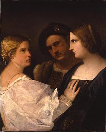Duas mulheres e um homem - trio (Giorgione) - Reprodução com Qualidade Museu