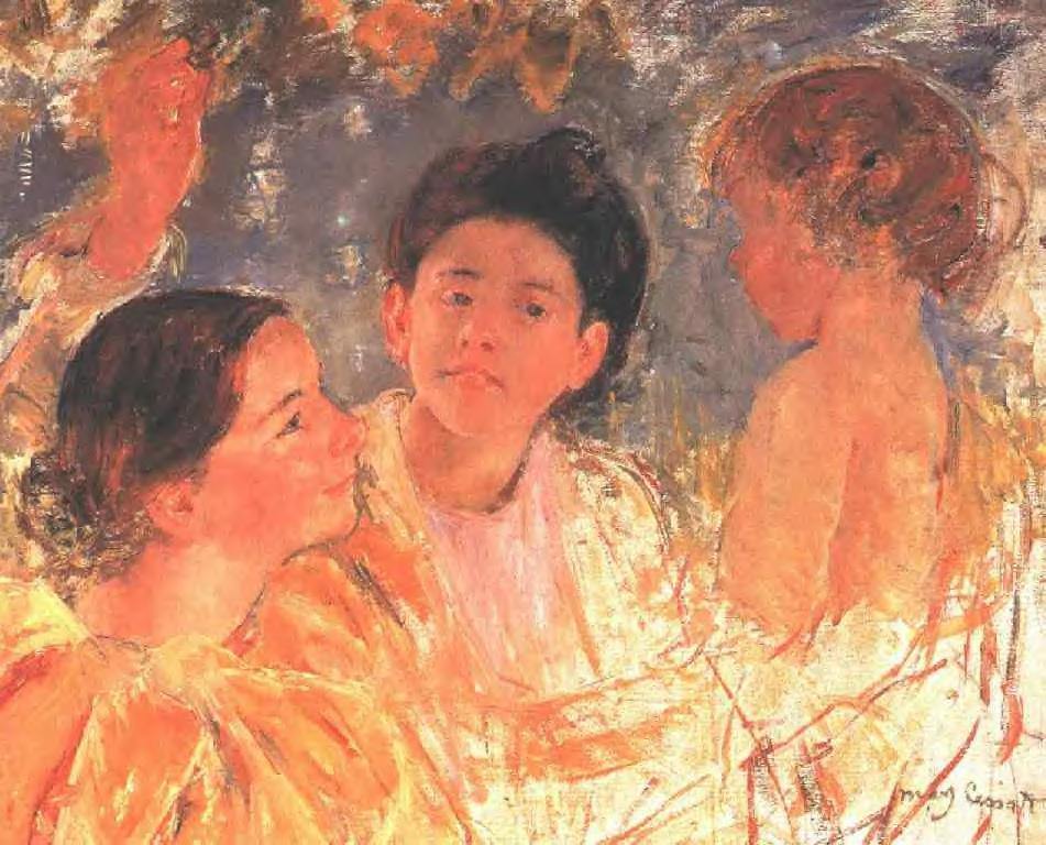 Duas meninas com uma criança (Mary Cassatt) - Reprodução com Qualidade Museu