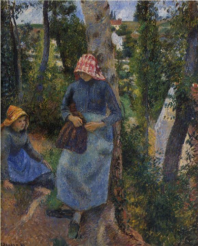 Dois jovens camponeses conversando sob as árvores (Camille Pissarro) - Reprodução com Qualidade Museu
