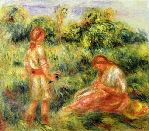 Duas mulheres jovens em uma paisagem (Pierre-Auguste Renoir) - Reprodução com Qualidade Museu
