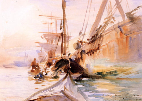 Descarregando Barcos em Veneza (John Singer Sargent) - Reprodução com Qualidade Museu