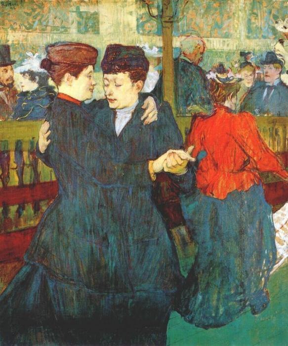 No Moulin Rouge, Duas Mulheres Valsam (Henri de Toulouse-Lautrec) - Reprodução com Qualidade Museu