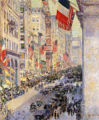 Subindo a avenida da Rua Trinta e Quatro, 1917 (Childe Hassam) - Reprodução com Qualidade Museu