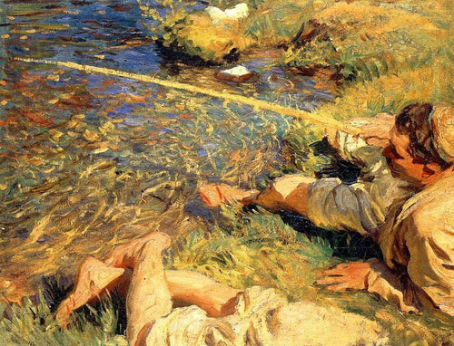 Val Daosta. Homem Pescar (John Singer Sargent) - Reprodução com Qualidade Museu