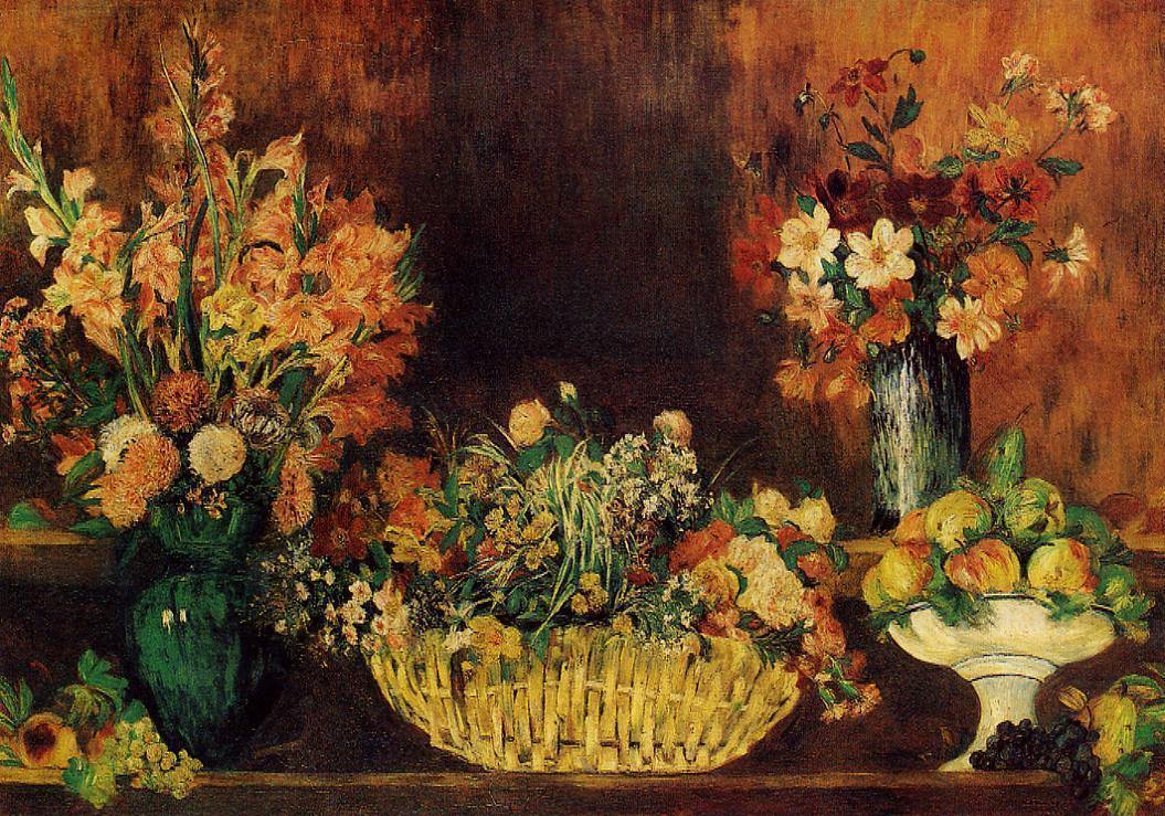 Vaso Cesto De Flores E Frutas (Pierre-Auguste Renoir) - Reprodução com Qualidade Museu